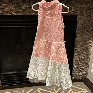 Knitworks Pink and White Lace Formal Dress